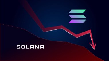 Solana SOL düşüşte ve fiyat düşüyor. Kripto para sembolü ve kırmızı ok. Ezildi ve düştü. Kripto para ticareti krizi ve çöküş. Vektör illüstrasyonu.