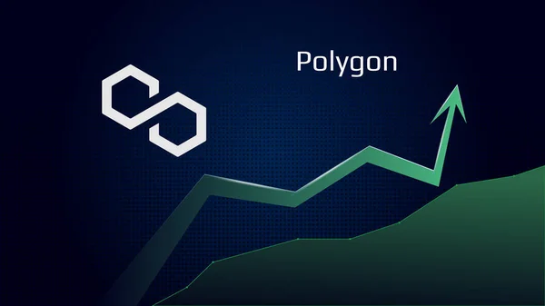 Poligon Matic Növekvő Tendencia Emelkedik Cryptocurrency Érme Szimbólum Zöld Fel — Stock Vector