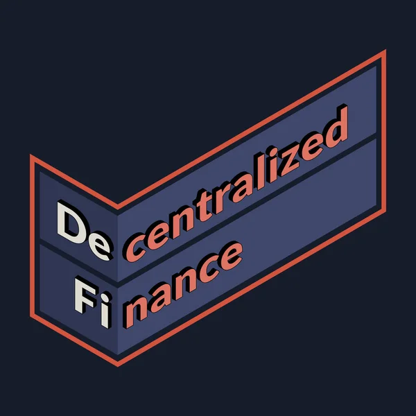 Defi Decentralizované Finance Izometrický Znak Textem Izolovaným Tmavém Pozadí Ekosystém — Stockový vektor