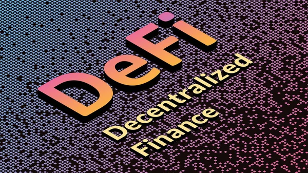 Defi Gedecentraliseerde Financiën Isometrische Tekst Gefragmenteerde Matrix Achtergrond Van Vierkanten — Stockvector