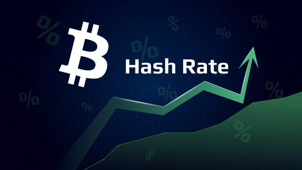Bitcoin Btc Hash Sazba Zvyšuje Bitcoinový Symbol Zelenou Šipkou Nahoru — Stockový vektor