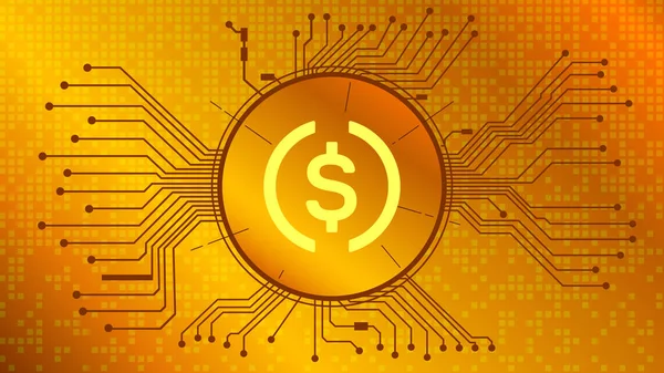 Usd Coin Usdc Cryptocurrency Token Szimbólum Körben Pcb Számokat Arany — Stock Vector