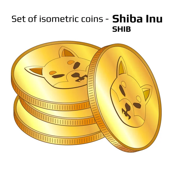 Shiba Inu Shib Yığınındaki Altın Sikkeler Izometrik Görüntüde Beyaza Izole — Stok Vektör
