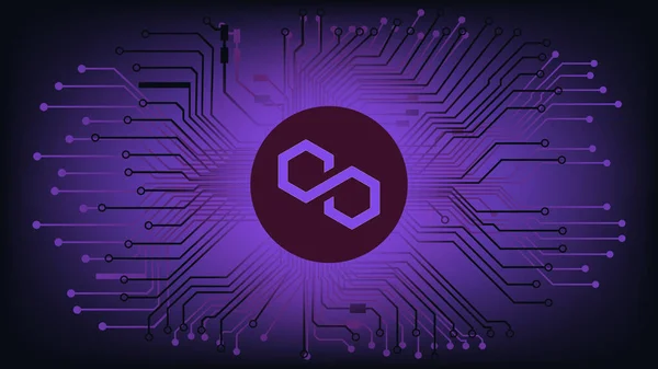 Çokgen MATIC kripto para birimi sembolü pcb parçalı soyut dijital arkaplan üzerinde daire şeklinde. Para birimi simgesi. Vektör illüstrasyonu.
