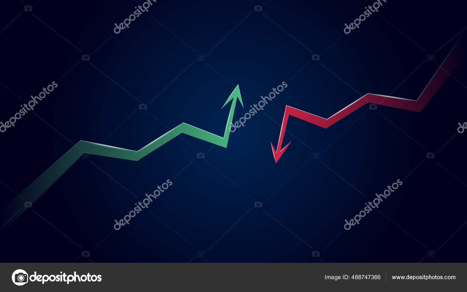 Green Bullish Red Bearish Trend Arrows Each Other Dark Blue Stock ...