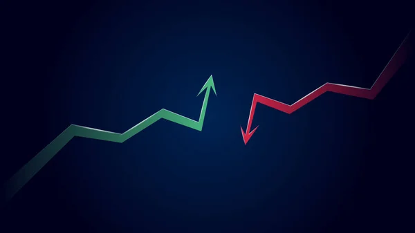 Groene Bullish Rode Bearish Trendpijlen Tegenover Elkaar Donkerblauwe Achtergrond Vectorillustratie — Stockvector