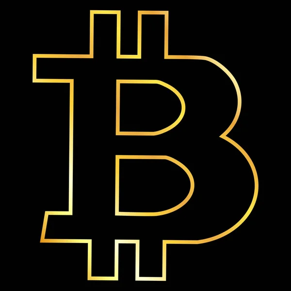 Contorno Oro Bitcoin Btc Símbolo Simbólico Aislado Negro Elemento Diseño — Vector de stock