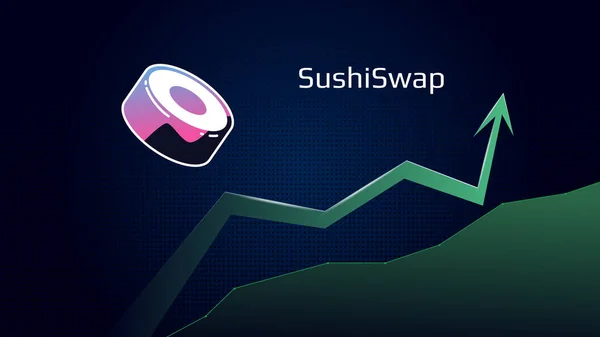Sushiswap Sushi Növekvő Tendencia Emelkedik Kripto Szimbólum Zöld Nyíl Defi — Stock Vector