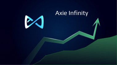 Axie Infinity AXS yükselişte ve fiyat yükseliyor. Kripto para sembolü ve yeşil ok. Ay 'a uçuyor. Vektör illüstrasyonu.