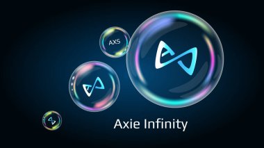Sabun köpüğündeki Axie Infinity AXS sembolü. Finansal piramit yakında patlayacak ve yok olacak. Vektör illüstrasyonu.
