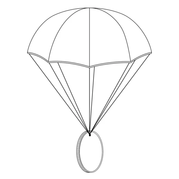 Paracaídas Concepto Airdrop Con Contorno Moneda Aislado Blanco Moneda Gris — Vector de stock