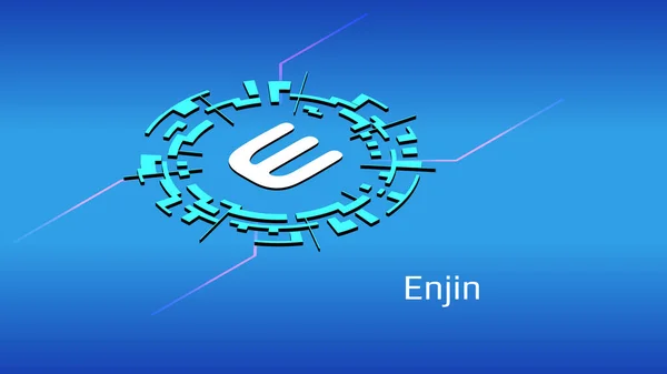Enjin Enj Izometrický Token Symbol Digitálním Kruhu Modrém Pozadí Ikona — Stockový vektor