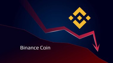 Binance Coin BNB düşüşte ve fiyat düşüyor. Şifreli bozuk para sembolü ve kırmızı ok. Uniswap ezildi ve düştü. Kripto para ticareti krizi ve çöküş. Vektör illüstrasyonu.