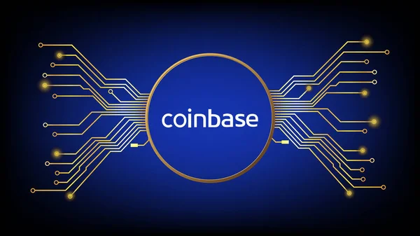 Para tabanı kripto piyasa sembolü altın çemberde, dijital mavi arka planda pcb izleri var. Web sitesi veya pankart için tekno biçiminde tasarım ögesi. Haber ve medya için kripto borsası.