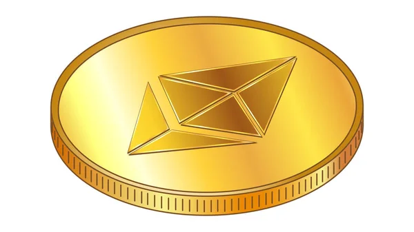 Золотая Монета Ethereum Eth Изометрическом Виде Сверху Изолированном Белом Элемент — стоковый вектор