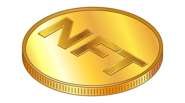 Moneda Oro Nft Token Fungible Vista Superior Isométrica Aislada Blanco — Vector de stock