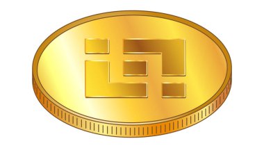 Altın sikke Binance Coin BNB izometrik üst görünümde beyaza izole edilmiş. Vektör tasarım ögesi.
