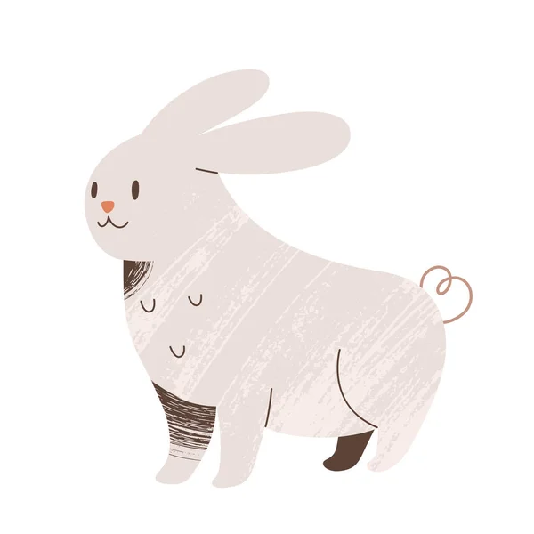 Lindo conejo blanco doodle ilustración, animal de granja con la expresión de la cara, mascota de color, vector clipart aislado — Archivo Imágenes Vectoriales
