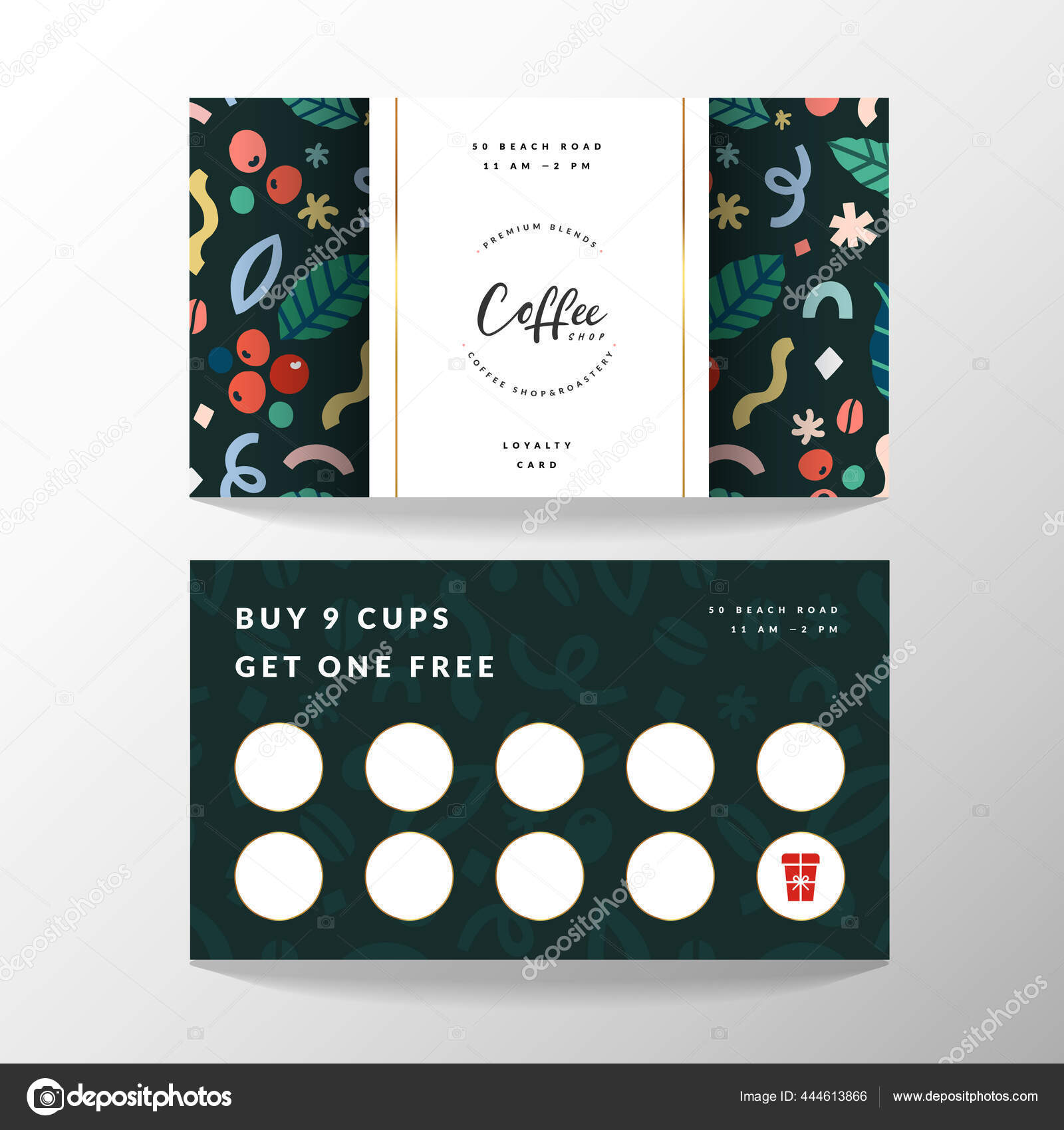 Coffee card, loyalty card for coffee shop with place for Pertaining To Customer Loyalty Card Template Free