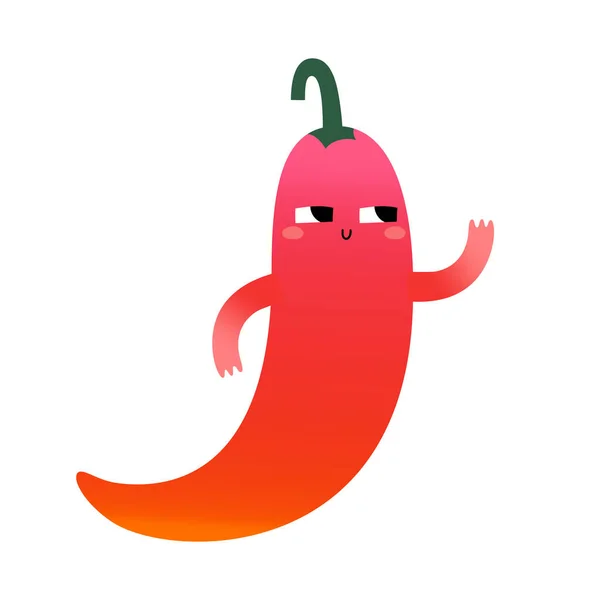 Drăguț caracter ardei iute, mascotă de piper roșu, personaj vegetal de desene animate kawaii cu expresie amuzantă a feței, ilustrație vectorială izolată pe alb — Vector de stoc