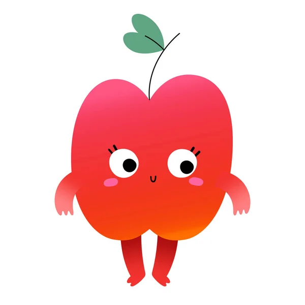 Personaj drăguț de fructe de mere cu expresie a feței, emoție jenată, personaj de fructe de desene animate kawaii cu expresie amuzantă a feței, ilustrație vectorială izolată — Vector de stoc