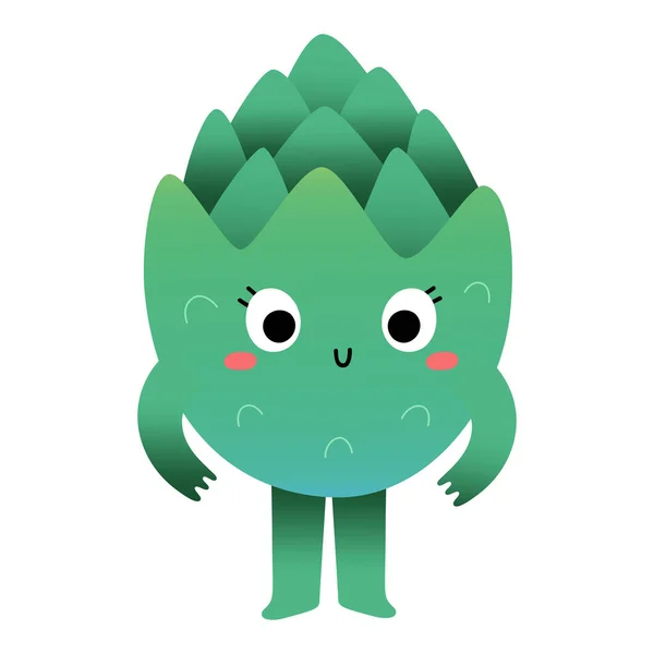 Personaj drăguț anghinare, mascotă de legume verzi sănătoase pentru copii, personaj veggie de desene animate kawaii cu expresie amuzantă a feței, ilustrație vectorială izolată — Vector de stoc