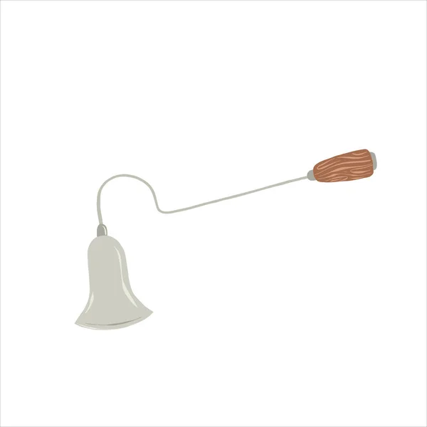 Vela Snuffer, candelabro de metal, ilustração vetorial de pavio snuffer com cabo de madeira, extintor de chama de fogo, clipart tampa de vela — Vetor de Stock
