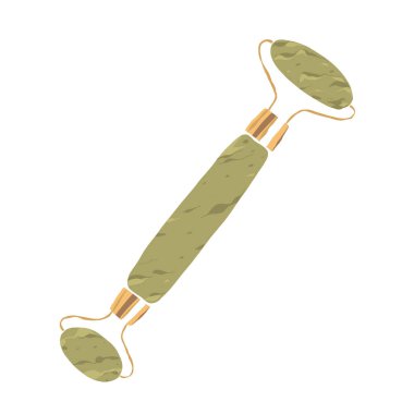 Yeşim masaj silindiri illüstrasyonu, yüz masajı, yüz gerdirme ve yaşlanmayı önleme için geleneksel Asya noktası akupunktur aracı, beyaz üzerine izole vektör klipsi