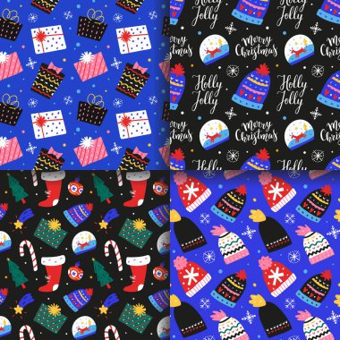 2021 Noel süslemeleri desenleri seti, noel hediyeleri, ren geyikli cam toplar, harfli İskandinav çizimleri, kusursuz ambalaj kağıtları.