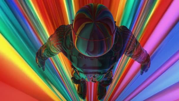 3D宇航员飞越了精神错乱的空间 无限循环 — 图库视频影像