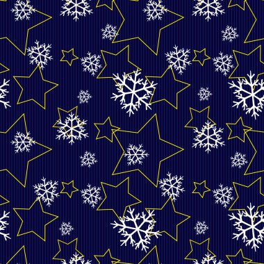 Yıldızlar ve kar taneleri vektör çizim ile sorunsuz kış desen