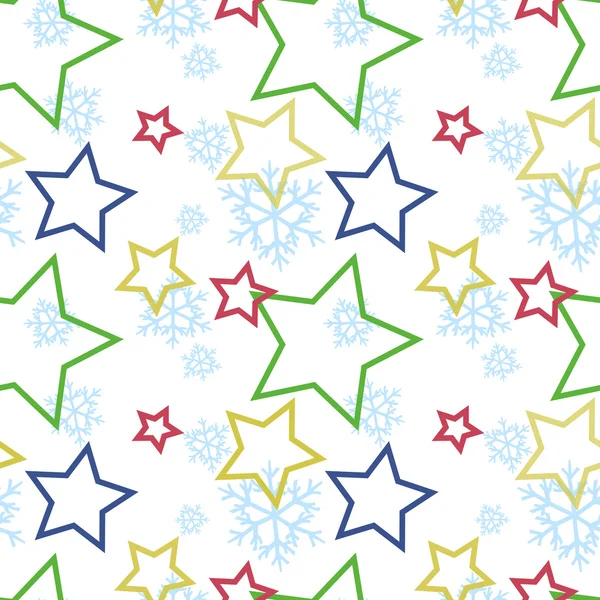 Seamless winter pattern with stars and snowflakes vector illustration — Stock Vector