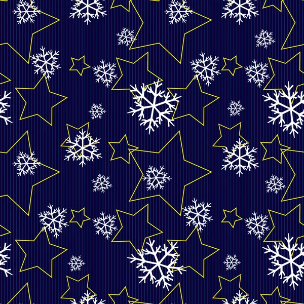 Patrón de invierno sin costuras con las estrellas y copos de nieve vector ilustración — Archivo Imágenes Vectoriales
