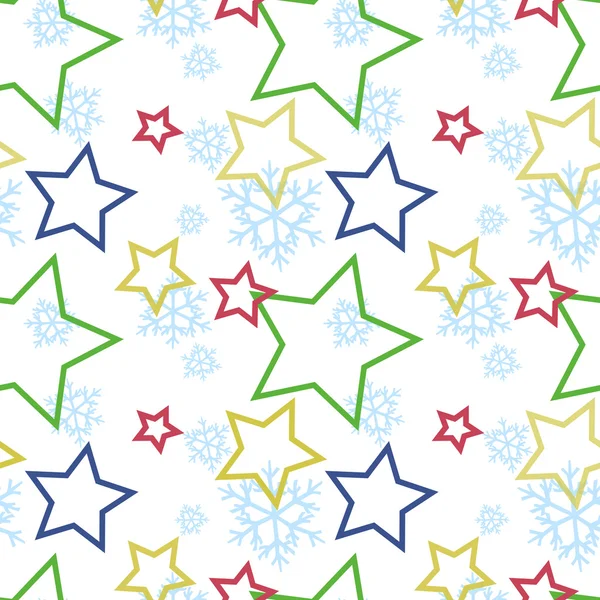 Sömlös vinter mönster med stjärnor och snöflingor vektor illustration — Stock vektor