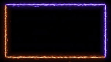 Ekrana karşı. Yanıp sönen fütüristik ateş, siyah arkaplandaki ışığı çerçeveler. İki dövüşçünün Neon bayrağı. Yarışma maça karşı, savaş spora karşı. 4k Hareket Canlandırması.