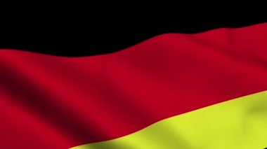 Arkaplan olarak Almanya bayrağı. Yavaş çekimde Deutschland bayrağı rüzgarın gerçekçi 4K klibinde dalgalanıyor. Almanya Federal Cumhuriyeti.