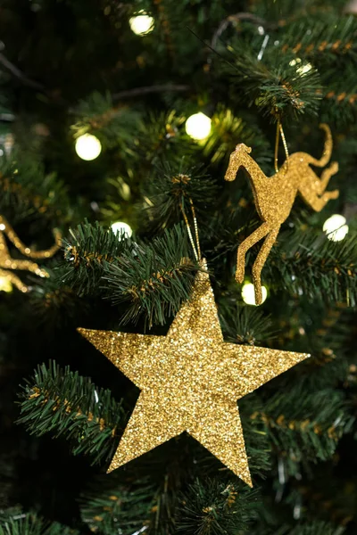 Fondo Navidad Ramas Árbol Navidad Regalo Bolas Estrellas —  Fotos de Stock