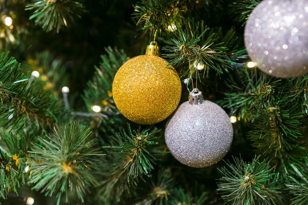 Kerst Achtergrond Kerstboom Takken Cadeau Ballen Sterren — Stockfoto