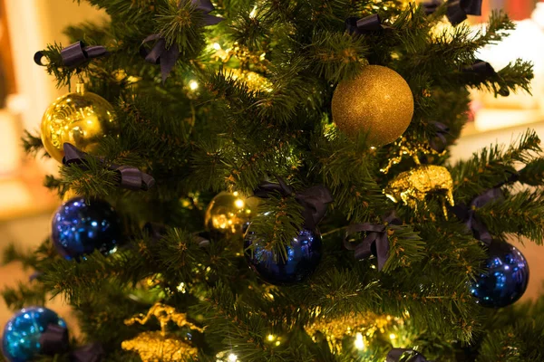 Fondo Navidad Ramas Árbol Navidad Regalo Bolas Estrellas —  Fotos de Stock