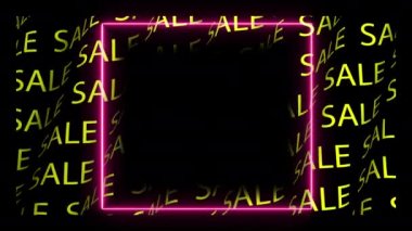 Parlayan neon ışıklarının video animasyonu. Neon satışı, renkli ışıklar, satış neonu. Uzay indirimi afişini kopyala. Sosyal ağ şablonu. Minimalist tasarım. 4k animasyon.