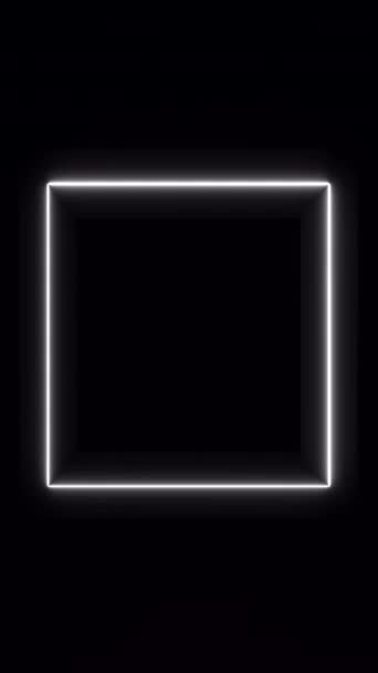 Cadre Rectangle Néon Blanc Brillant Sur Fond Noir Animation Vidéo — Video