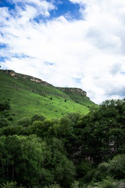 Gün batımı. Tepe dağlarının manzarası, gökyüzü gündoğumu, doğa arka planı. Ulusal Park