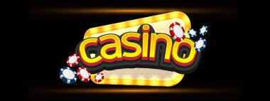 Kumarhane İllüstrasyonu. Davetiye ya da reklam pankartı için vektör kumar tasarımı. İnternetteki kumarhane. Vektör illüstrasyonu. 