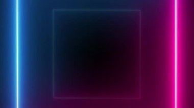 Neon parlayan kare çerçeve. Video üretimi için parlayan neon ışıklar, reklam afişi, geçiş. 4K 'da döngüsüz döngü.
