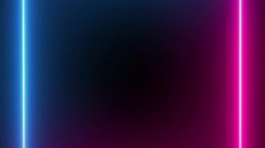 Neon parlayan kare çerçeve. Video üretimi için parlayan neon ışıklar, reklam afişi, geçiş. 4K 'da döngüsüz döngü.