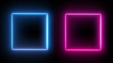 Neon parlayan kare çerçeve. Video üretimi için parlayan neon ışıklar, reklam afişi, geçiş. 4K 'da döngüsüz döngü.