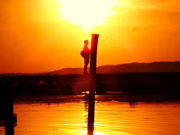 Fisherman Summer Silhouette — Stock Photo, Image