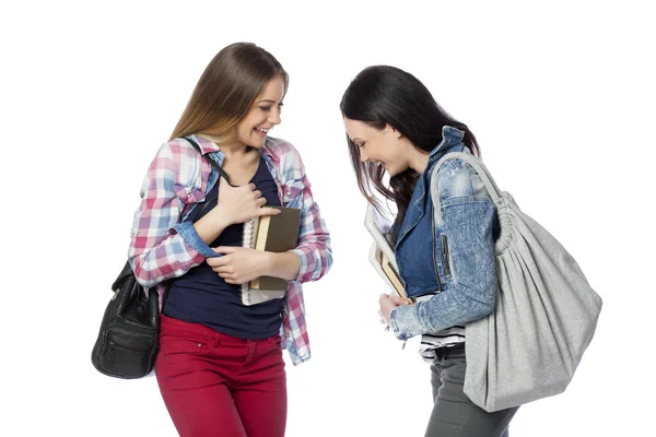 Happy student girls after class — Stock Photo, Image