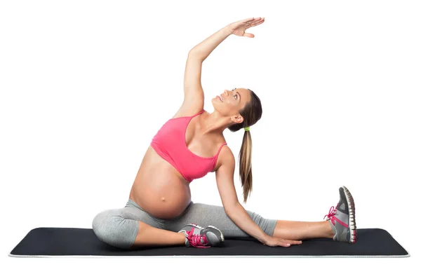 Pregnant Woman Practicing Yoga Studio Shot Isolated White —  Fotos de Stock