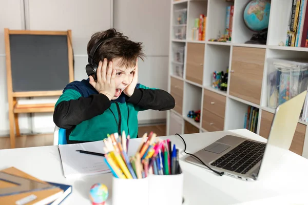 Année Ayant Des Problèmes Pendant Classe Vidéoconférence — Photo